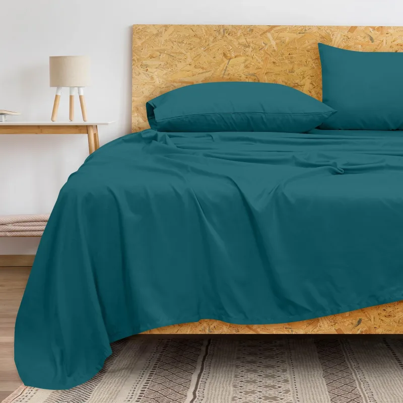 ROYALE LINENS 300 Thread Count 100% Long Staple Combed Cotton Flat Sheet - Super Soft - Top Sheet - Flat Sheet Sold Separately - Breathable, Cool & Crisp Percale Flat Sheet Only ( Teal)