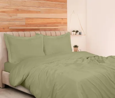 ROYALE Sage Green Duvet Cover - Washed Duvet Cover Set 3 Piece Double Brushed Duvet Covers with Button Closure - 1 Duvet Cover and 2 Pillow Shams - Comforter Cover