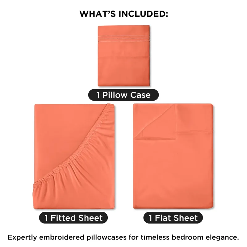 ROYALE LINENS - 4 Piece Bed Sheet - Soft Brushed Microfiber 1800 Bedding Set - 1 Fitted Sheet, 1 Flat Sheet, 2 Pillow case - Wrinkle & Fade Resistant Luxury Sheet Set (Coral)