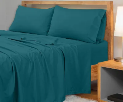ROYALE LINENS 300 Thread Count 100% Long Staple Combed Cotton Flat Sheet - Super Soft - Top Sheet - Flat Sheet Sold Separately - Breathable, Cool & Crisp Percale Flat Sheet Only ( Teal)