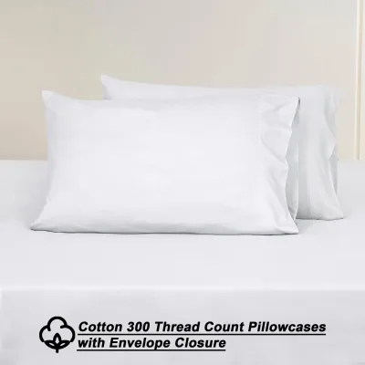 ROYALE LINENS 300 Thread Count 100% Long Staple Combed Cotton Sheet Set - 4 Piece Bed Sheet 1 Fitted Sheet, 1 Flat Sheet, 2 Pillow case - Breathable, Cool & Crisp Percale Sheet Set (White)