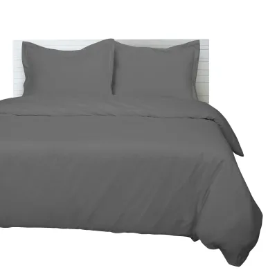 ROYALE Grey Duvet Cover - Washed Duvet Cover Set, 3 Piece Double Brushed Duvet Covers with Button Closure - 1 Duvet Cover  and 2 Pillow Shams - Comforter Cover