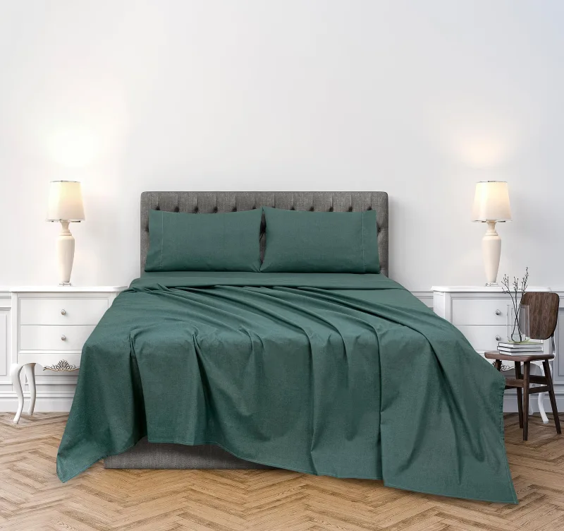 ROYALE LINENS 300 Thread Count 100% Long Staple Combed Cotton Textured Sheet Set - 3 Piece Twin Bed Sheet - 1 Fitted Sheet, 1 Flat Sheet, 1 Pillow case - Cool & Crisp Sheet Set(Textured Green)
