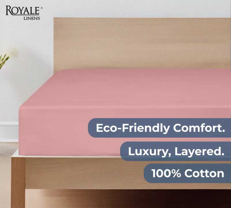 Royale Linens 100% Organic Cotton Percale Weave Super Soft Deep Pocket Bottom Sheets Elastic Sheet Fitted Sheets Only