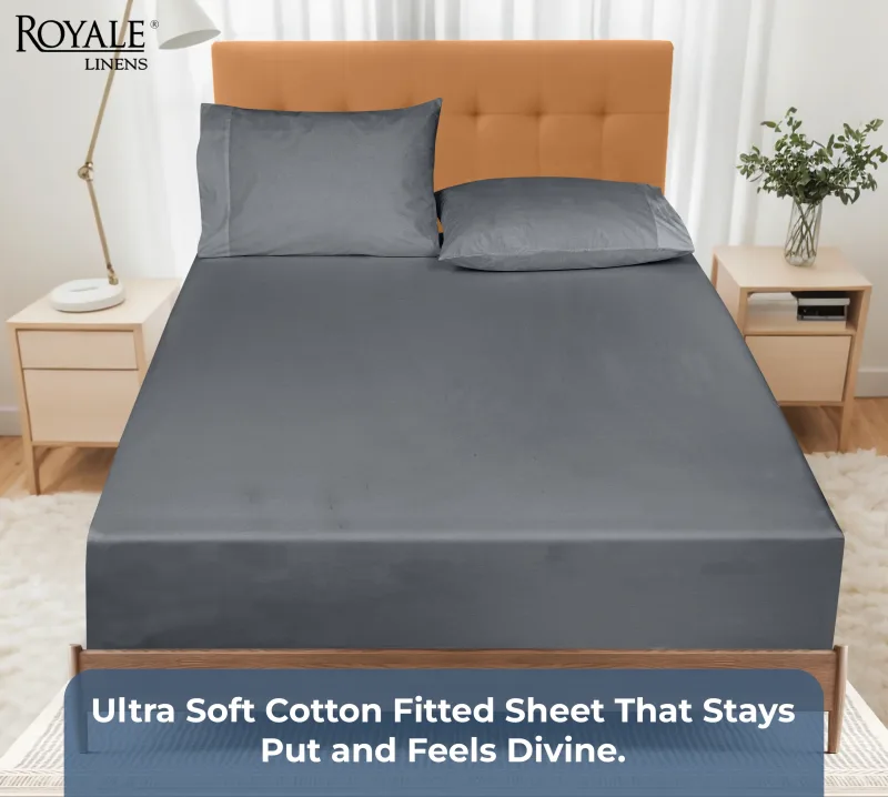 Royale Linens 100% Organic Cotton Percale Weave Super Soft Deep Pocket Bottom Sheets Elastic Sheet Fitted Sheets Only