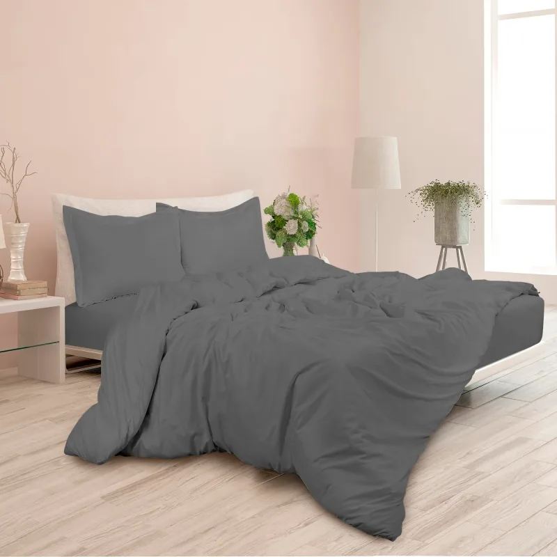 ROYALE Grey Duvet Cover - Washed Duvet Cover Set, 3 Piece Double Brushed Duvet Covers with Button Closure - 1 Duvet Cover  and 2 Pillow Shams - Comforter Cover