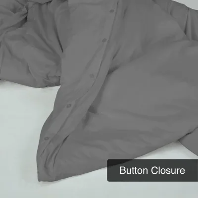ROYALE Grey Duvet Cover - Washed Duvet Cover Set, 3 Piece Double Brushed Duvet Covers with Button Closure - 1 Duvet Cover  and 2 Pillow Shams - Comforter Cover