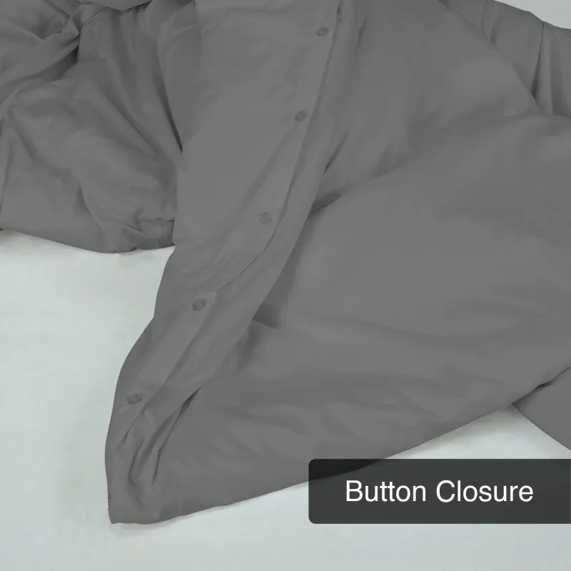 ROYALE Grey Duvet Cover - Washed Duvet Cover Set, 3 Piece Double Brushed Duvet Covers with Button Closure - 1 Duvet Cover  and 2 Pillow Shams - Comforter Cover