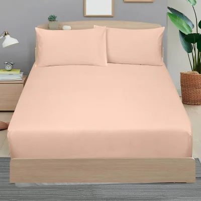 ROYALE LINENS 300 Thread Count 100% Long Staple Combed Cotton Sheet Set - 4 Piece Bed Sheet 1 Fitted Sheet, 1 Flat Sheet, 2 Pillow Case - Breathable, Cool & Crisp Percale Sheet Set ( Pink)