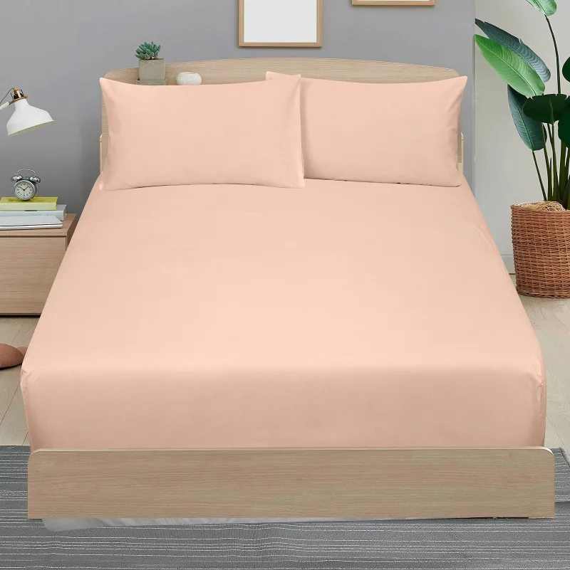 ROYALE LINENS 300 Thread Count 100% Long Staple Combed Cotton Sheet Set - 4 Piece Bed Sheet 1 Fitted Sheet, 1 Flat Sheet, 2 Pillow Case - Breathable, Cool & Crisp Percale Sheet Set ( Pink)