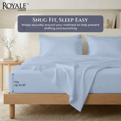 Royale Linens 300 Thread Count 100% Cotton Sheet Set - Lake Blue
