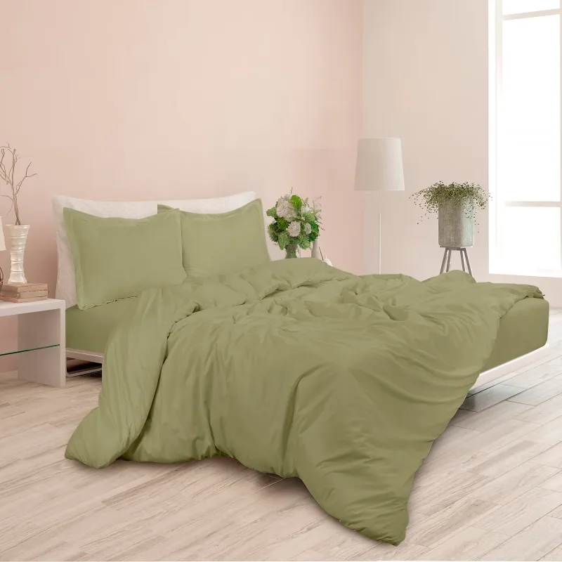 ROYALE Sage Green Duvet Cover - Washed Duvet Cover Set 3 Piece Double Brushed Duvet Covers with Button Closure - 1 Duvet Cover and 2 Pillow Shams - Comforter Cover