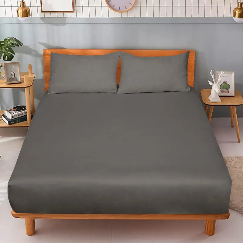 Royale Linens 300 trådar 100 % långfibrig kamgarnsbomull – underlakan med extra djupa fickor – grått underlakan – endast underlakan – elastiskt lakan (grå)