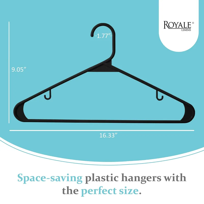 ROYALE Plastic Hangers  - Black Plastic Hangers - Clothes Hanger With Hooks – Heavy Duty Space Saving Coat Hangers Ideal For Everyday Use For Tops, Skirt, Dress, Shirts, Pants ( Black)