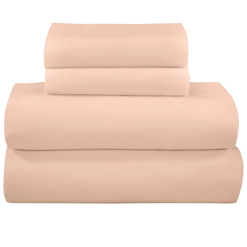ROYALE LINENS 300 Thread Count 100% Long Staple Combed Cotton Sheet Set - 4 Piece Bed Sheet 1 Fitted Sheet, 1 Flat Sheet, 2 Pillow Case - Breathable, Cool & Crisp Percale Sheet Set ( Pink)