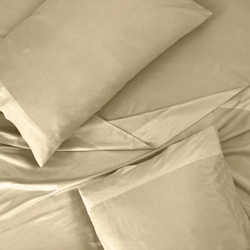 ROYALE LINENS 300 Thread Count 100% Long Staple Combed Cotton Sheet Set - 4 Piece Bed Sheet 1 Fitted Sheet, 1 Flat Sheet, 2 Pillow case - Breathable, Cool & Crisp Percale Sheet Set (Beige)