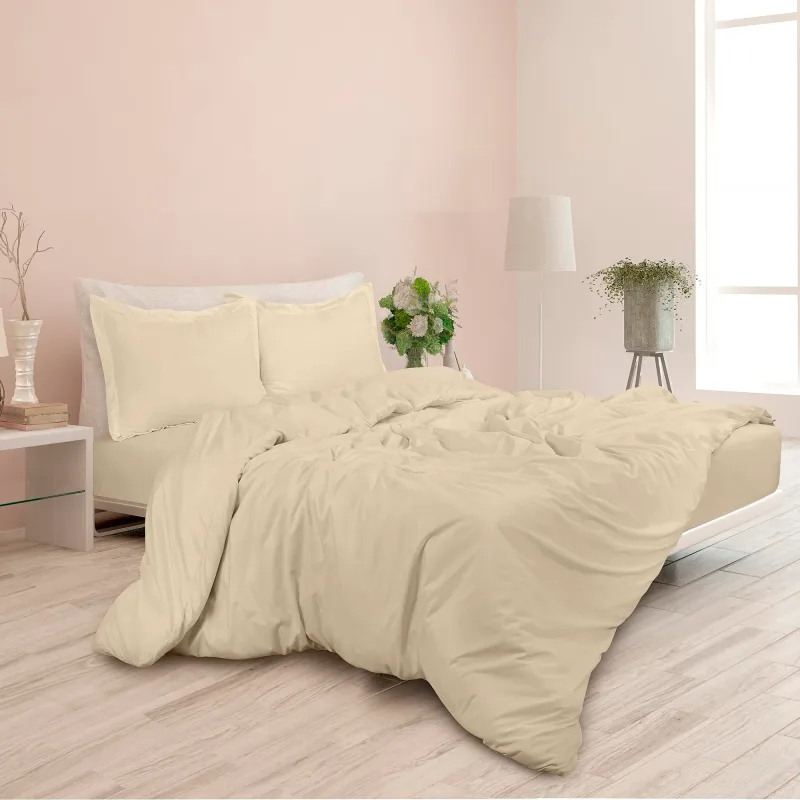 ROYALE Sand Duvet Cover  - Washed Duvet Cover Set, 3 Piece Double Brushed Duvet Covers with Button Closure - 1 Duvet Cover and 2 Pillow Shams - Comforter Cover