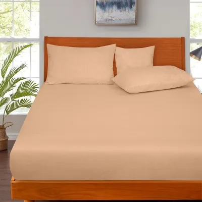 Royale Linens 300 Thread Count 100% Long Staple Combed Cotton Fitted Sheet - Super Soft Deep Pocket Bottom Sheet - Sand Fitted Sheet - Fitted Sheet Only - Elastic Sheet ( Sand)