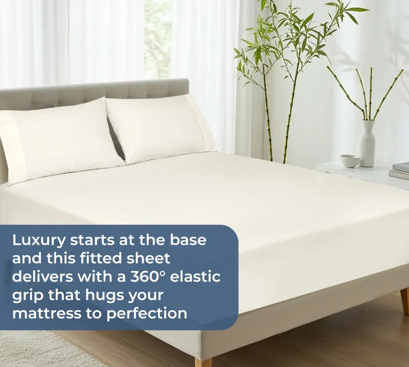 Royale Linens 100% Organic Cotton Percale Weave Super Soft Deep Pocket Bottom Sheets Elastic Sheet Fitted Sheets Only