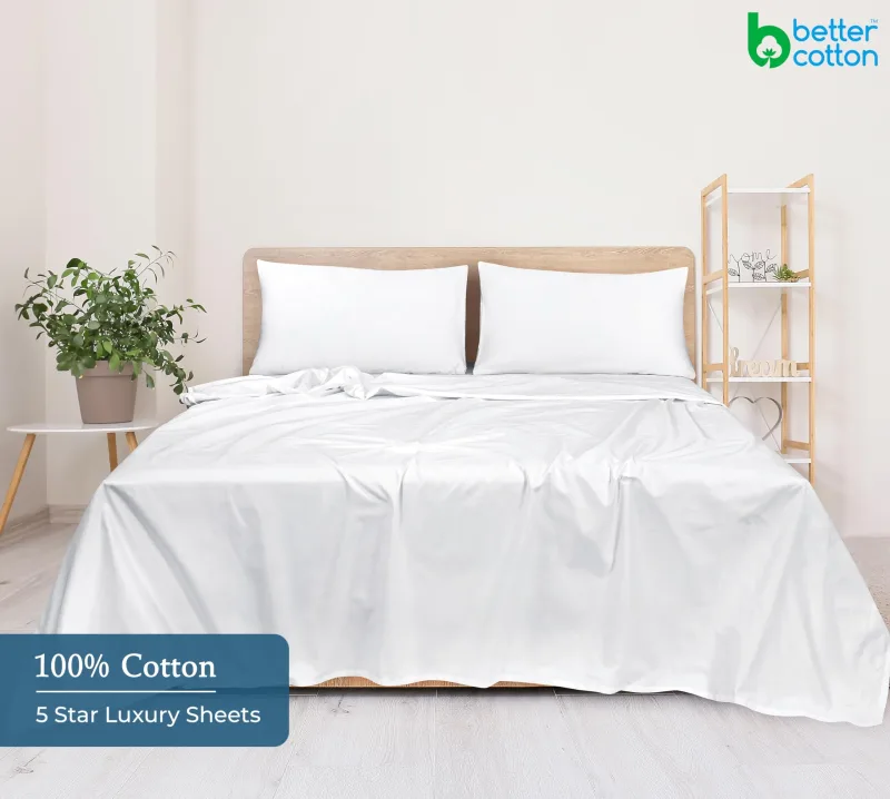 400 Thread Count 100% American Grown Cotton Flat Sheet - Cooling Sheets - Sheets - Luxury Sateen Weave - Flat Sheet Sold Separately - Soft White Flat Sheet Only ( Signature White)