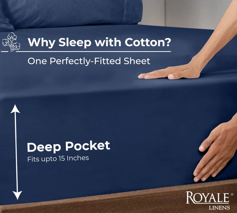 Royale Linens 100% Organic Cotton Percale Weave Super Soft Deep Pocket Bottom Sheets Elastic Sheet Fitted Sheets Only