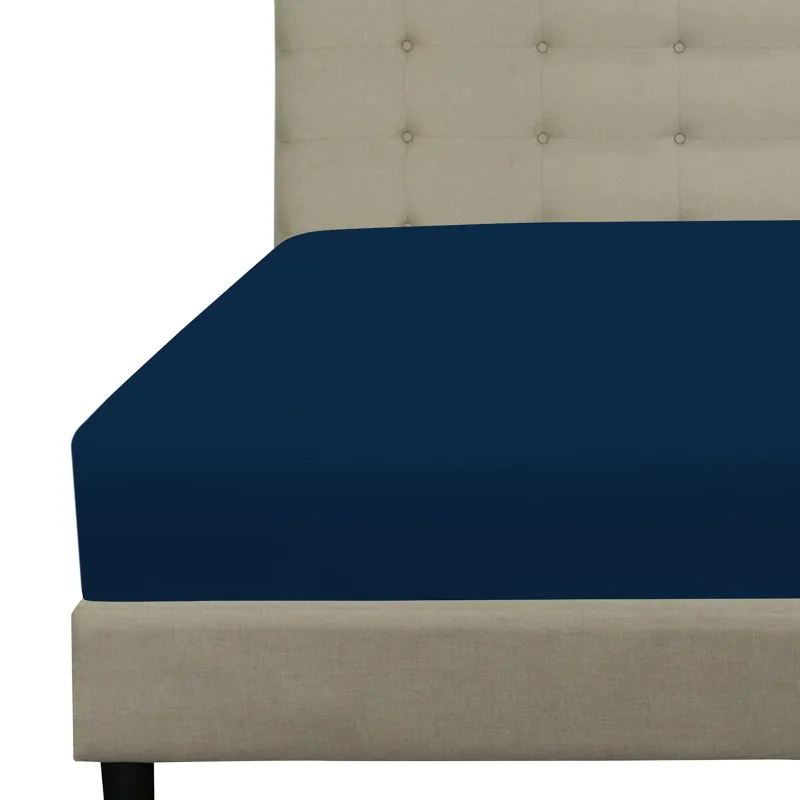 Royale Linens Fitted Sheet - Brushed Hotel Quality 1800 Ultra-Soft Wrinkle & Fade Resistant - Bottom Sheet - Deep Pocket Stretches Up to 16" - Fitted Sheet Only - Elastic Sheet ( Navy)