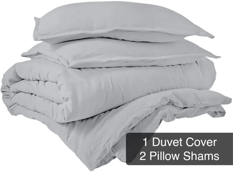 ROYALE Silver Duvet Cover - Washed Duvet Cover Set, 3 Piece Double Brushed Duvet Covers with Button Closure - 1 Duvet Cover and 2 Pillow Shams - Comforter Cover
