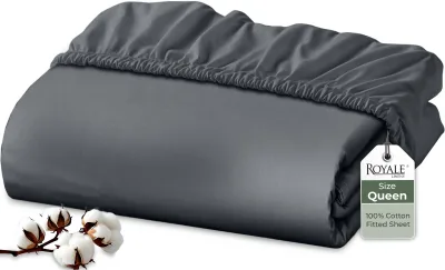 Royale Linens 100% Organic Cotton Percale Weave Super Soft Deep Pocket Bottom Sheets Elastic Sheet Fitted Sheets Only