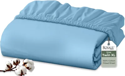 Royale Linens 100% Organic Cotton Percale Weave Super Soft Deep Pocket Bottom Sheets Elastic Sheet Fitted Sheets Only