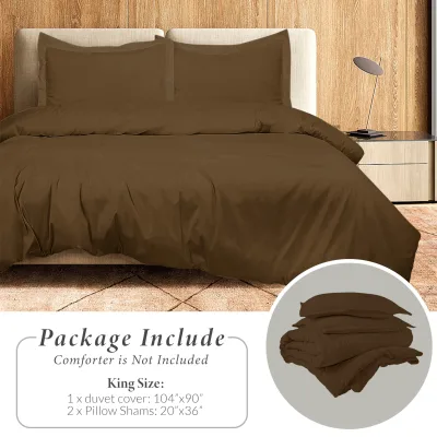 ROYALE LINENS White Duvet Cover - Duvet Cover Set - 3 Piece Double Brushed Duvet Covers with Zipper Closure, 1 Duvet Cover and 2 Pillow Shams