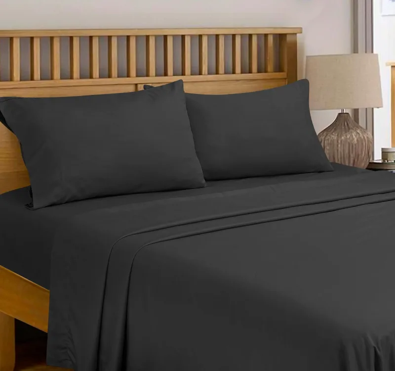 ROYALE LINENS 300 Thread Count 100% Long Staple Combed Cotton Flat Sheet - Super Soft - Top Sheet - Flat Sheet Sold Separately - Breathable, Cool & Crisp Percale Flat Sheet Only ( Black)