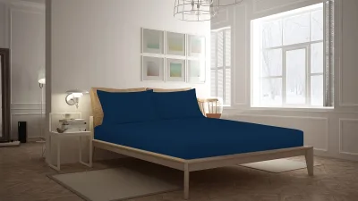 Royale Linens Fitted Sheet - Brushed Hotel Quality 1800 Ultra-Soft Wrinkle & Fade Resistant - Bottom Sheet - Deep Pocket Stretches Up to 16" - Fitted Sheet Only - Elastic Sheet (Navy)
