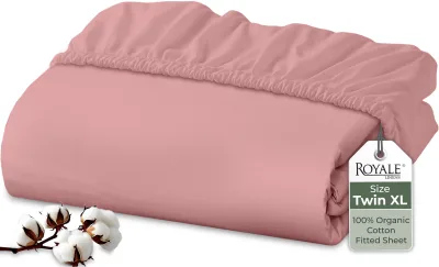 Royale Linens 100% Organic Cotton Percale Weave Super Soft Deep Pocket Bottom Sheets Elastic Sheet Fitted Sheets Only