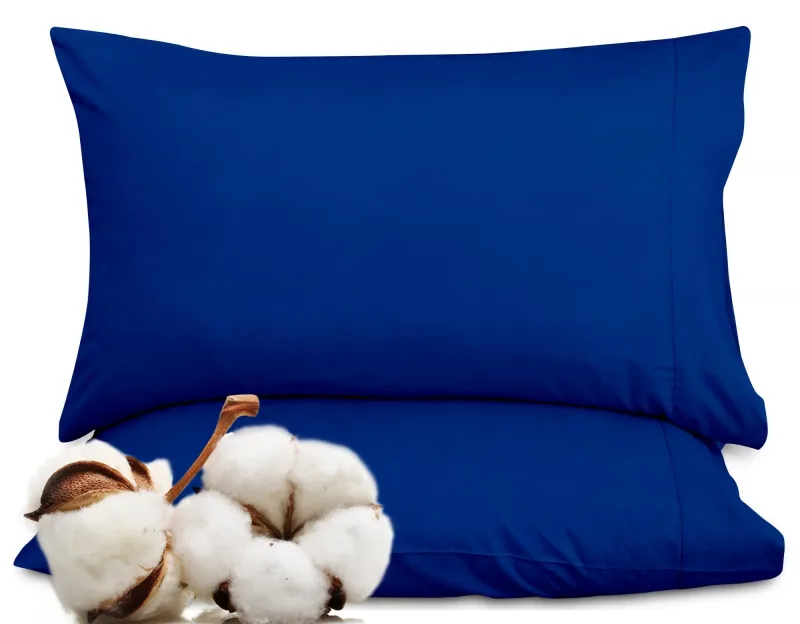 ROYALE LINENS 300-tråds 100% langfibret kæmmet bomuld pudebetræk, sæt med 2 – ultrabløde – pudebetræk til seng – åndbare, kølige og sprøde percale-pudebetræk (Mørk marineblå)