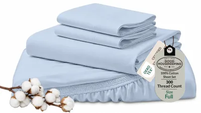 Royale Linens 300 Thread Count 100% Cotton Sheet Set - Lake Blue