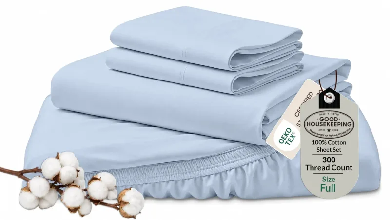 Royale Linens 300 Thread Count 100% Cotton Sheet Set - Lake Blue