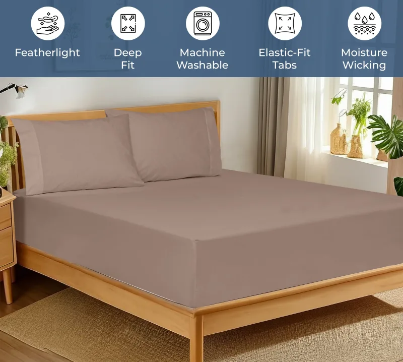 Royale Linens 100% Organic Cotton Percale Weave Super Soft Deep Pocket Bottom Sheets Elastic Sheet Fitted Sheets Only