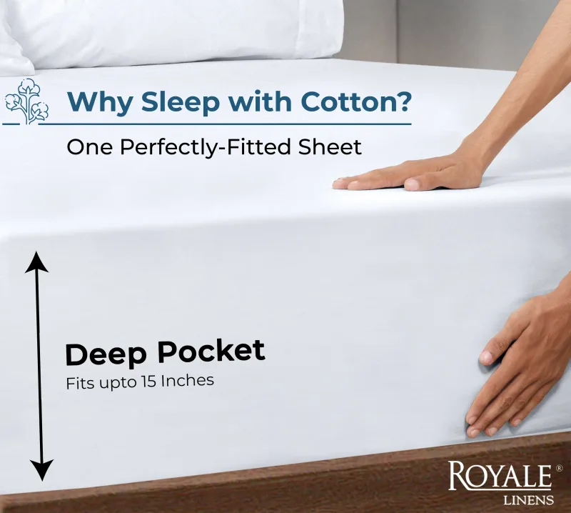 Royale Linens 100% Organic Cotton Percale Weave Super Soft Deep Pocket Bottom Sheets Elastic Sheet Fitted Sheets Only