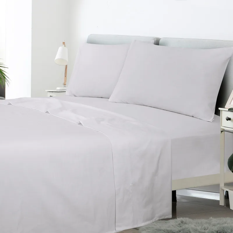 ROYALE LINENS 300 Thread Count 100% Long Staple Combed Cotton Sheet Set - 4 Piece Bed Sheet 1 Fitted Sheet, 1 Flat Sheet, 2 Pillow case - Breathable, Cool & Crisp Percale Sheet Set (White)