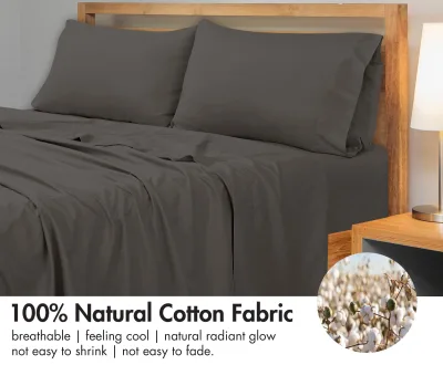 ROYALE LINENS 300 Thread Count 100% Long Staple Combed Cotton Flat Sheet - Super Soft - Top Sheet - Flat Sheet Sold Separately - Breathable, Cool & Crisp Percale Flat Sheet Only (Grey)