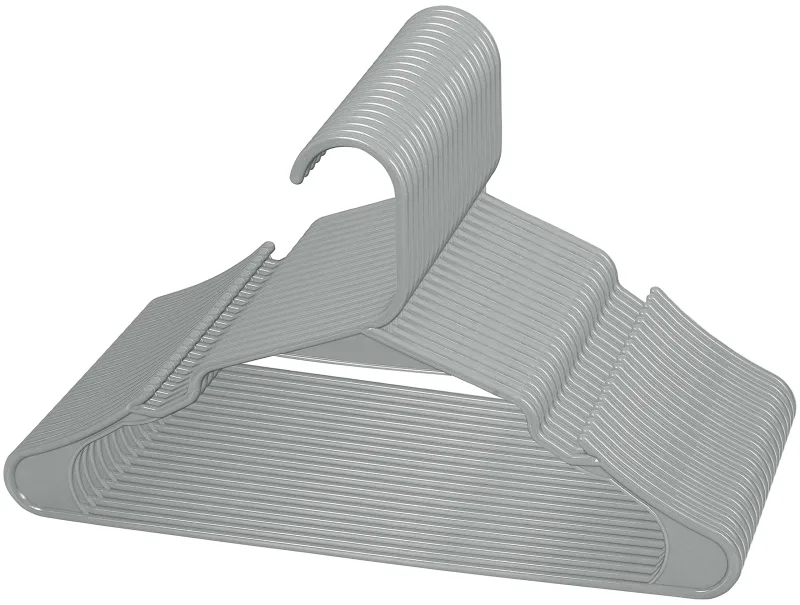 ROYALE Grey Plastic Hangers for Clothes - Heavy Duty Plastic Clothes Hanger Ideal for Everyday Standard Use - Lightweight & Space Saving Notched Plastic Hangers - Slim & Sleek Shoulder Groove