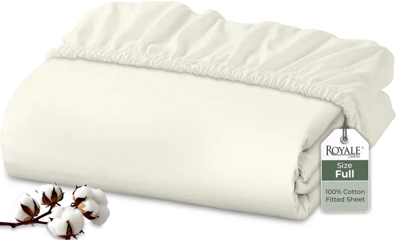 Royale Linens 100% Organic Cotton Percale Weave Super Soft Deep Pocket Bottom Sheets Elastic Sheet Fitted Sheets Only