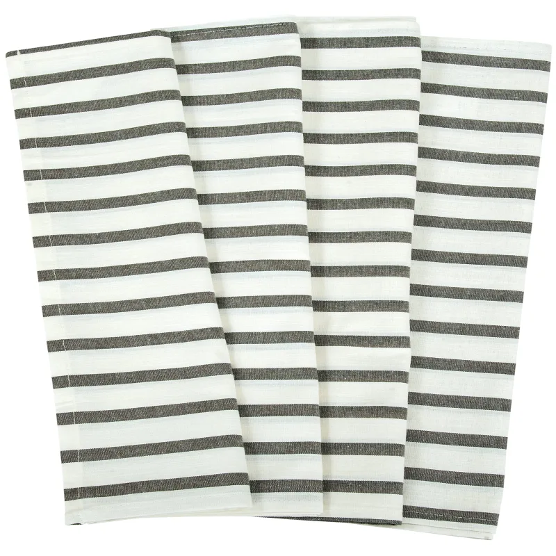 ROYALE Kitchen Towel 4 Pack - 100% Cotton Kitchen Dish Towel - Tea Towels - Reusable Cleaning Cloths - Highly Absorbent Bar Towel - Large Dish Towels - Wiping Cloth - ( Black Stripe)
