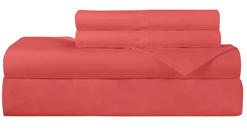 ROYALE LINENS 300 Thread Count 100% Long Staple Combed Cotton Sheet Set - 4 Piece Bed Sheet 1 Fitted Sheet, 1 Flat Sheet, 2 Pillow Case - Breathable, Cool & Crisp Percale Sheet Set ( Pink)