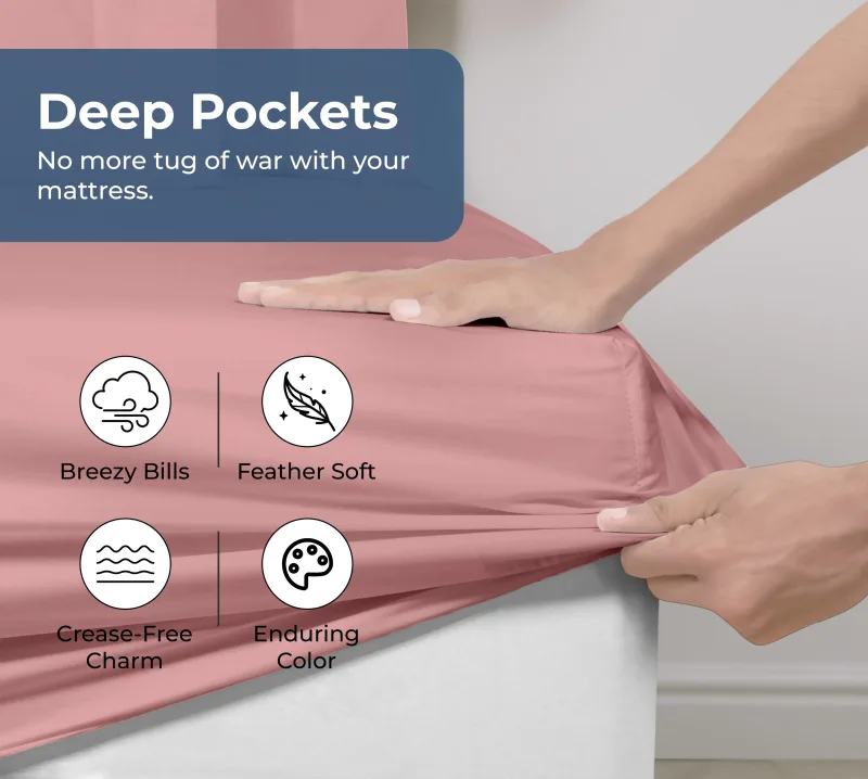Royale Linens 100% Organic Cotton Percale Weave Super Soft Deep Pocket Bottom Sheets Elastic Sheet Fitted Sheets Only