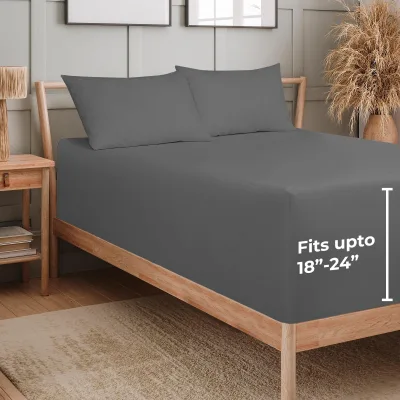 Drap-housse Royale Linens à très grandes poches uniquement - Drap-housse gris doux à grandes poches - Convient aux matelas épais de 18 à 24 pouces - Drap-housse uniquement - Drap élastique (gris)