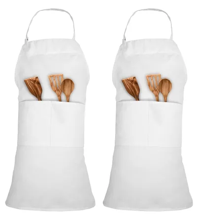 ROYALE LINENS Set da 2 Grembiuli con Pettorina Regolabili con 2 Tasche - Grembiuli da Cucina per Chef Donna Uomo (Confezione da 2, Bianco)