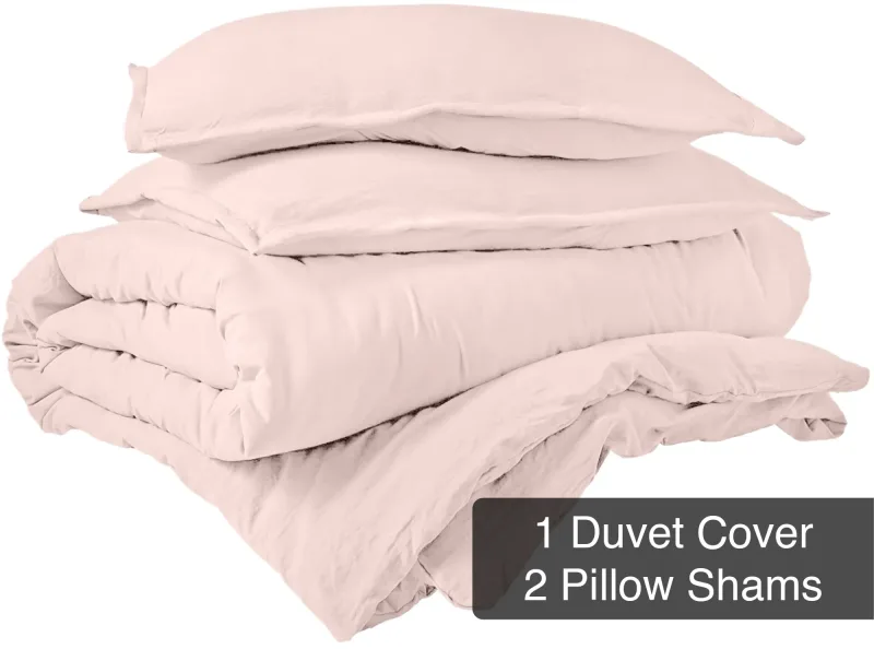 ROYALE Pink Duvet Cover  - Washed Duvet Cover Set, 3 Piece Double Brushed Duvet Covers with Button Closure - 1 Duvet Cover and 2 Pillow Shams - Comforter Cover