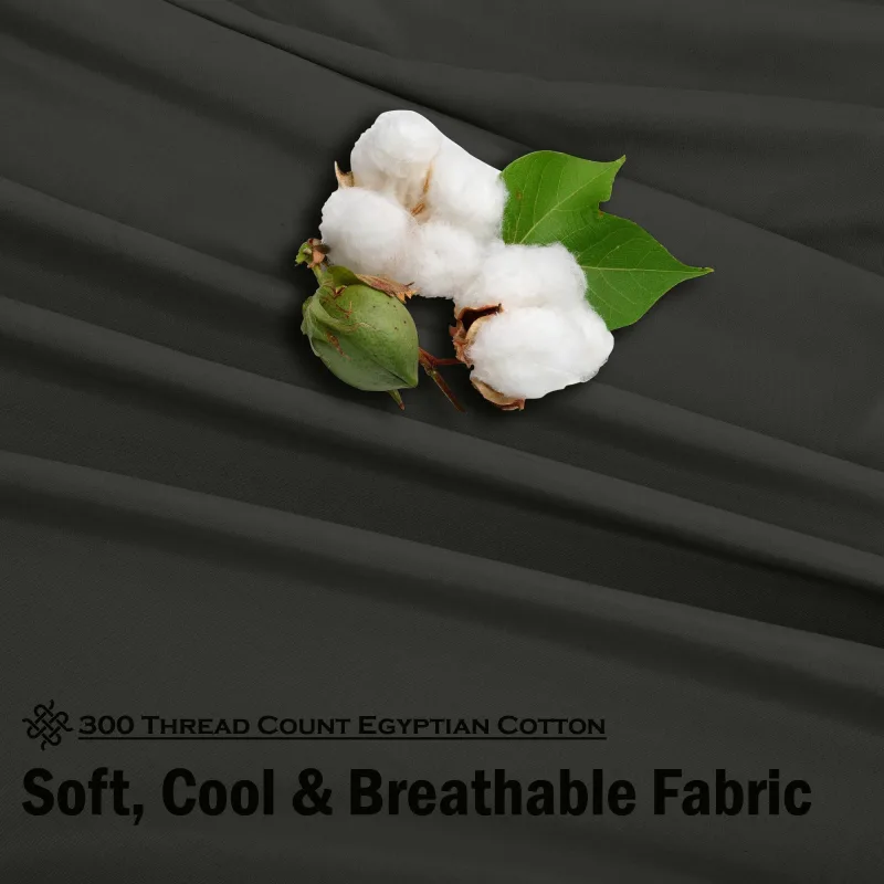 ROYALE LINEN 300 Thread Count 100% Long Staple Combed Cotton Sheet Set - 4 Piece Bed Sheet 1 Fitted Sheet, 1 Flat Sheet, 2 Pillow Case - Breathable, Cool & Crisp Percale Sheet Set (Black)