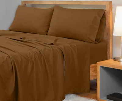 ROYALE LINENS 300 Thread Count 100% Long Staple Combed Cotton Flat Sheet - Super Soft- Top Sheet -Flat Sheet Sold Separately - Breathable Cool & Crisp Percale Flat Sheet Only (Chocolate)